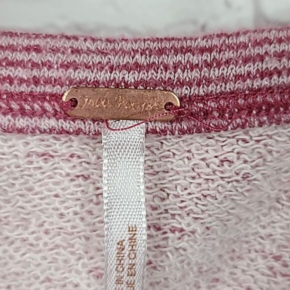 Free People Lacey Love Cutout Top French Terry Soft Berry Stripe Pullover - Picture 10 of 15